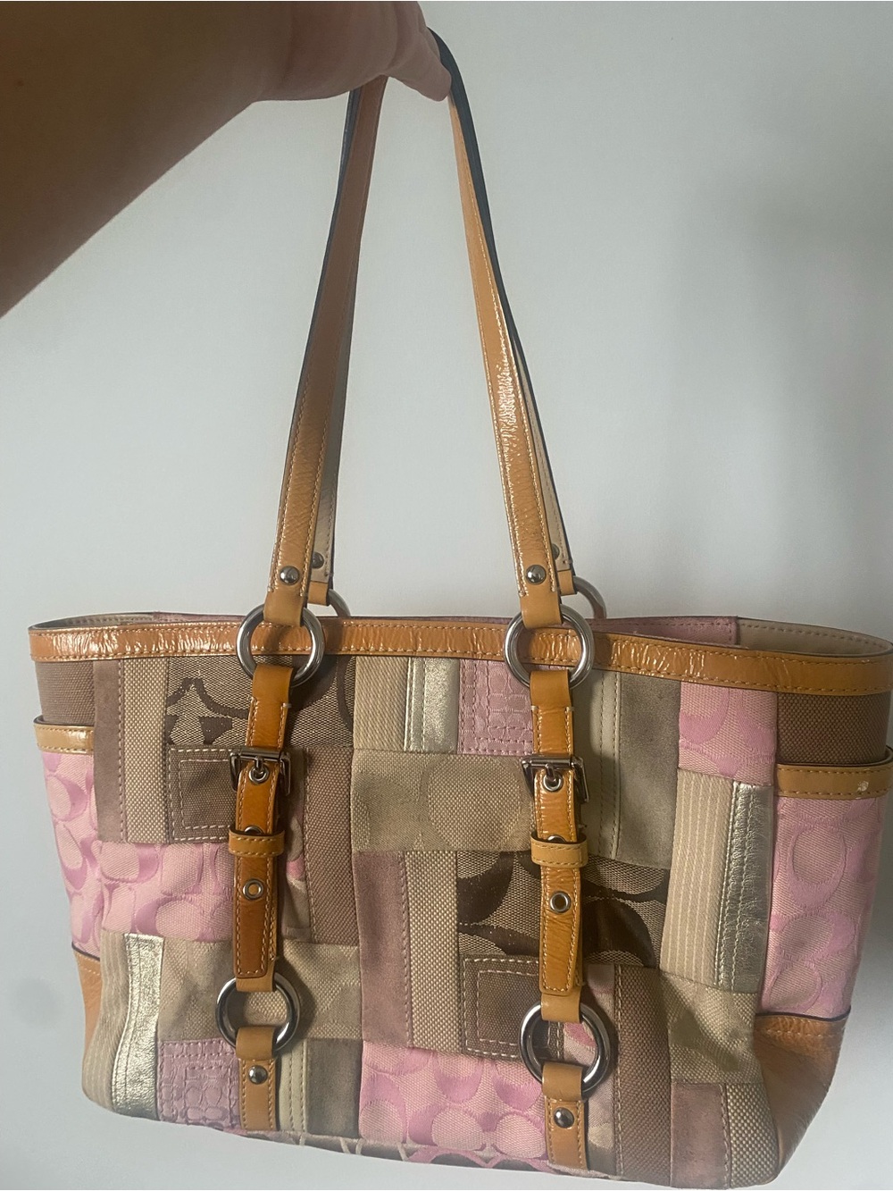 Coach Patchwork Pink and Tan Leather-Trim Tote